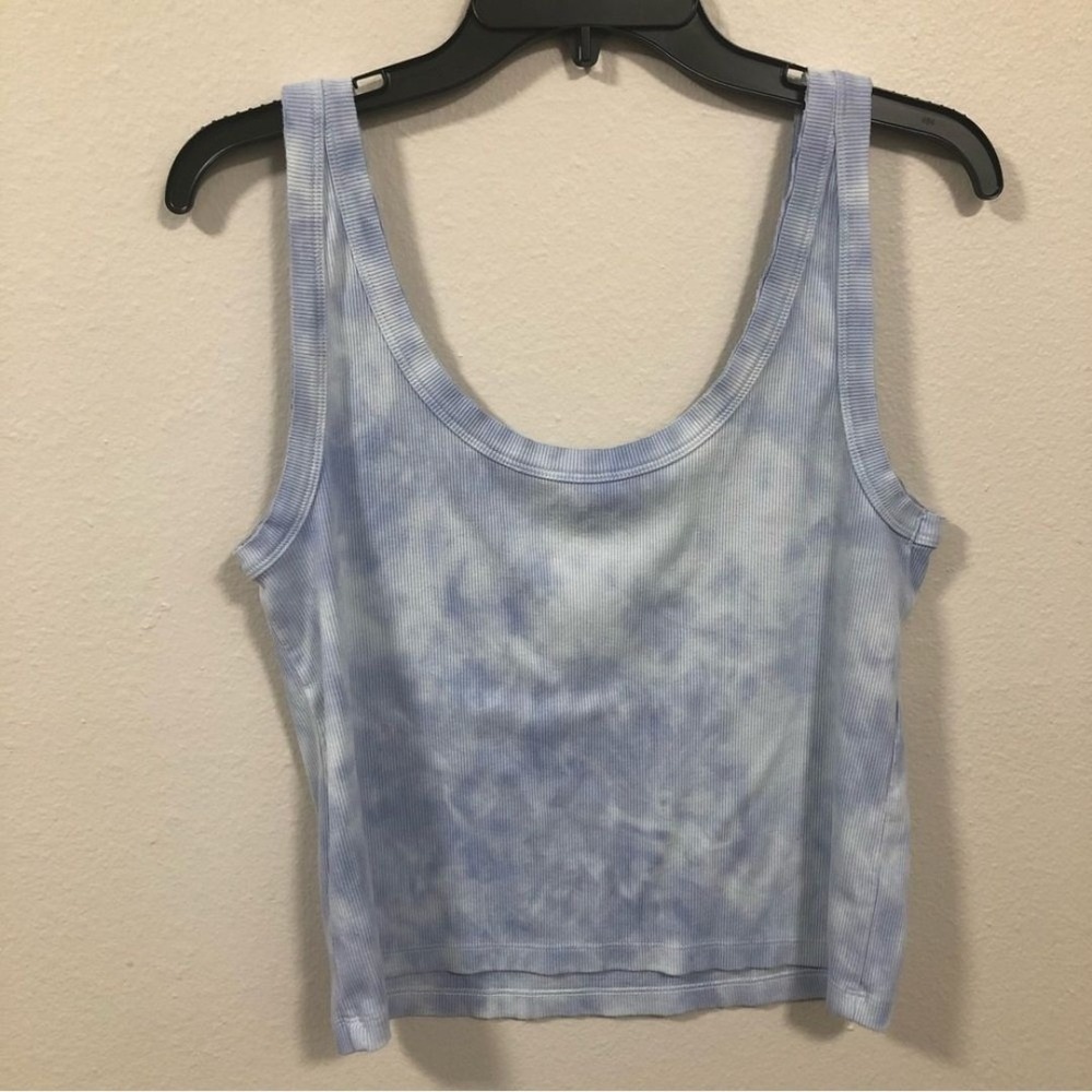 Arizona Jean Co Womens XL Blue Tie Dye Ribbed Scoop Neck Cropped Tank Top